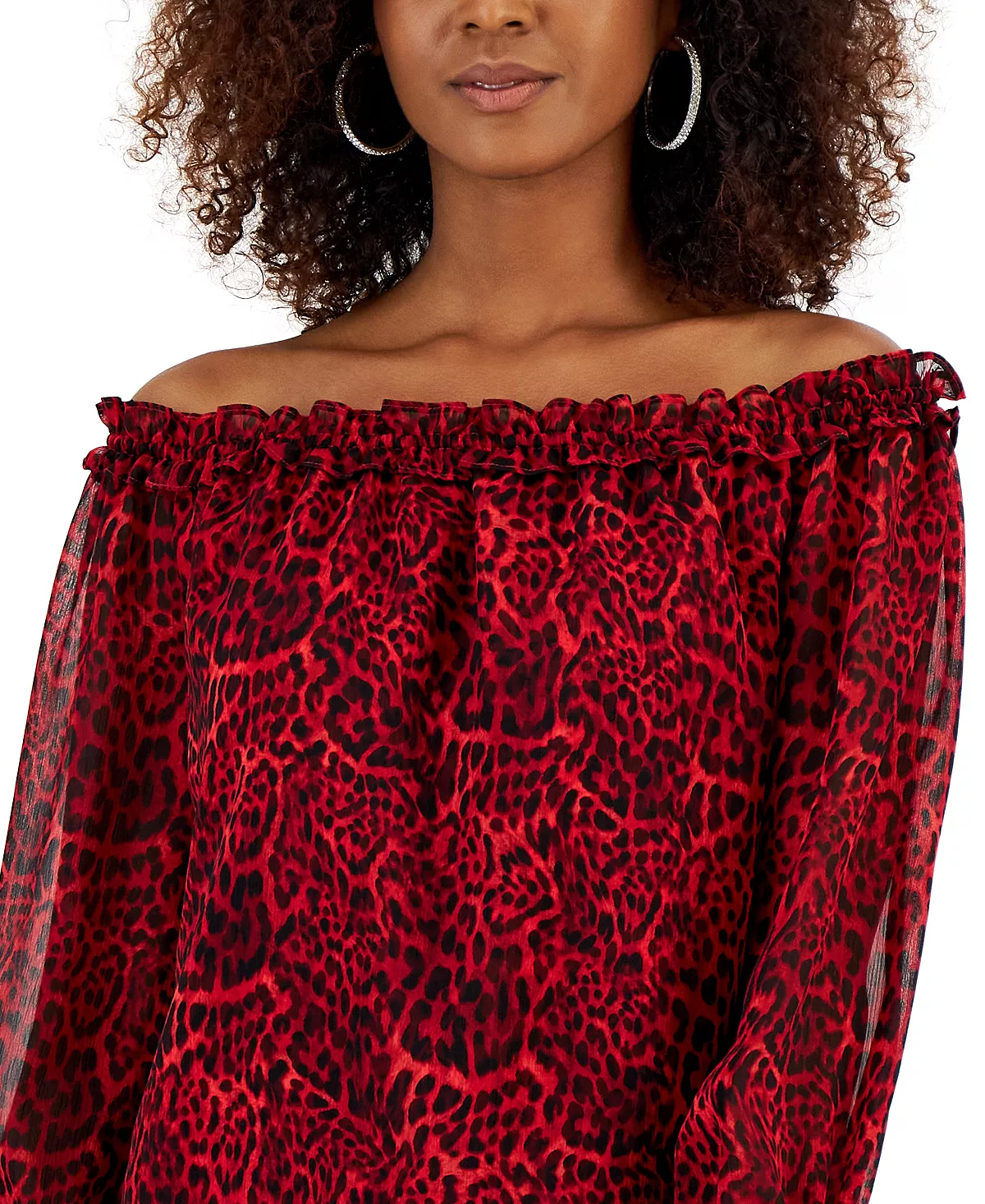 INC International Concepts Women's Animal-Print Off-The-Shoulder Blouse, Created For Macy's 3 INC International Concepts Women's Animal-Print Off-The-Shoulder Blouse, Created For Macy's - Image 3