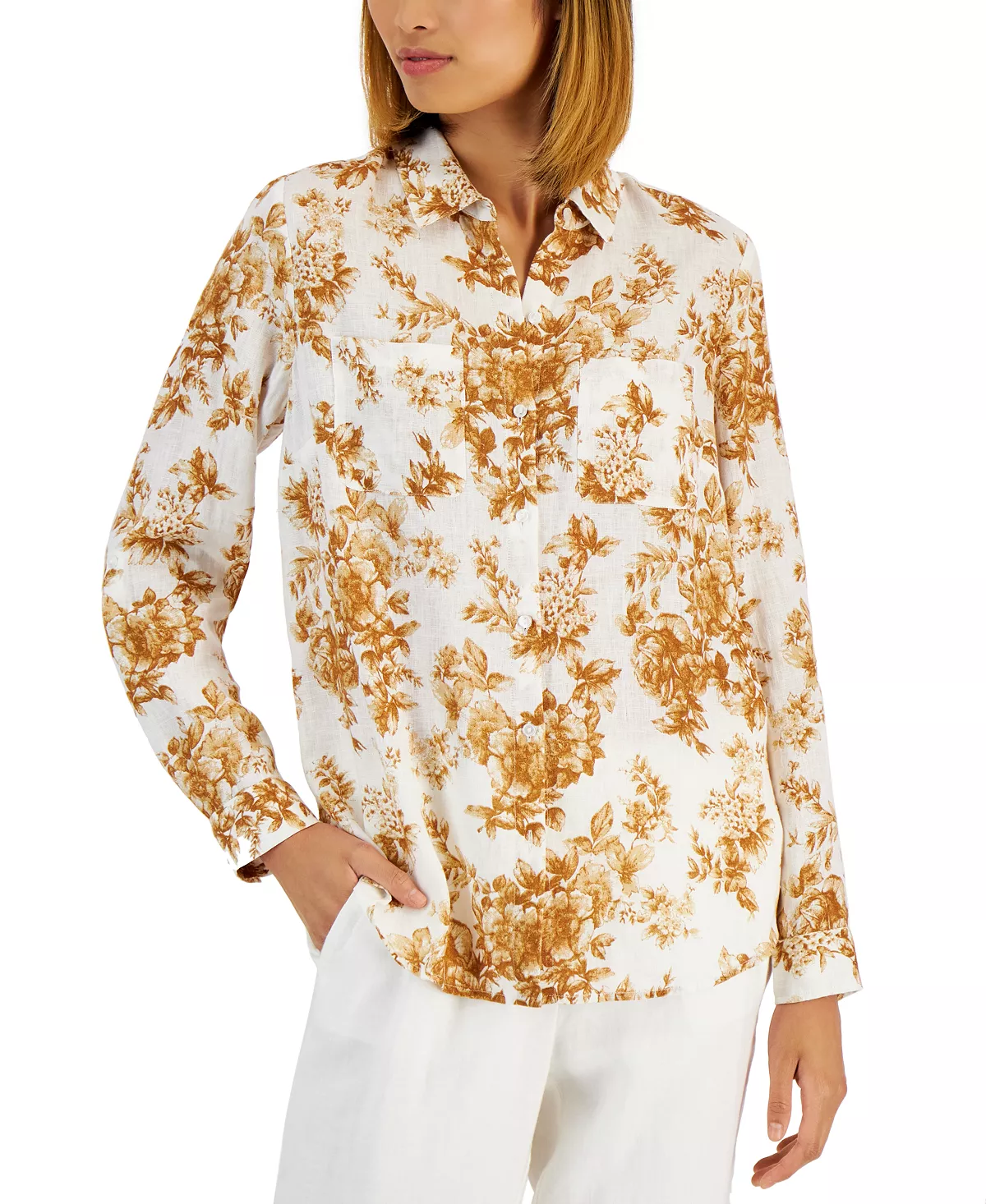 Charter Club Women's Floral-Print Linen Shirt, Created For Macy's 1 Charter Club Women's Floral-Print Linen Shirt, Created For Macy's