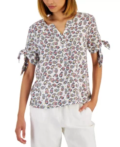 Charter Club Women's Linen Tie-Sleeve Top, Created For Macy's 8 Charter Club Women's Linen Tie-Sleeve Top, Created For Macy's -VINCE CAMUTO Shop 22270237 fpx