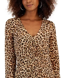INC International Concepts Women's Animal-Print Ruched-Front V-Neck Top, Created For Macy's -VINCE CAMUTO Shop 22270625 fpx
