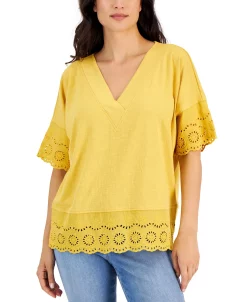 Style & Co Women's Lace-Trimmed Dolman-Sleeve Tunic, Created For Macy's -VINCE CAMUTO Shop 22282388 fpx