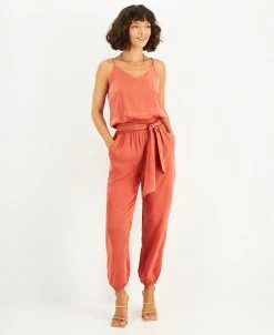 And Now This Women's Sleeveless Belted Satin Jumpsuit