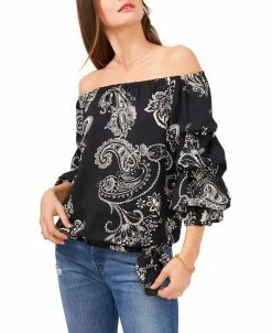 Vince Camuto Women's Bubble Sleeve Blooming Paisley Blouse