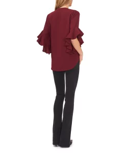 Vince Camuto Women's Ruffle Sleeve Henley Blouse -VINCE CAMUTO Shop 22291791 fpx