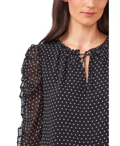 CeCe Women's Long Sleeve Ruffled Duet Mini Dot Blouse -VINCE CAMUTO Shop 22295569 fpx
