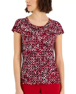 Kasper Women's Printed Cowlneck Cap-Sleeve Blouse -VINCE CAMUTO Shop 22302844 fpx