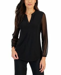 Kasper Women's Dotted Sheer-Sleeve Top