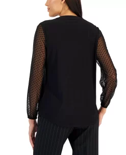 Kasper Women's Dotted Sheer-Sleeve Top -VINCE CAMUTO Shop 22303347 fpx