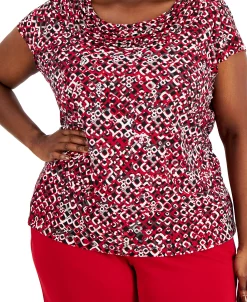 Kasper Plus Size Geo-Print Cowlneck Short-Sleeve Knit Top -VINCE CAMUTO Shop 22336485 fpx