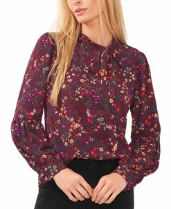 CeCe Women's Printed Bow-Neck Top