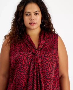 Bar III Plus Size Animal-Print Tie-Neck Sleeveless Top, Created For Macy's -VINCE CAMUTO Shop 22337606 fpx