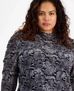 Bar III Plus Size Draped-Sleeve Animal-Print Mesh Top, Created For Macy's -VINCE CAMUTO Shop 22337634 fpx