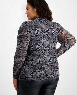 Bar III Plus Size Draped-Sleeve Animal-Print Mesh Top, Created For Macy's -VINCE CAMUTO Shop 22337635 fpx