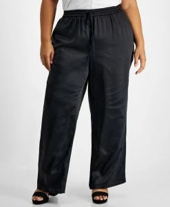 Bar III Plus Size Washed Satin Pull-On Wide-Leg Pants, Created For Macy's