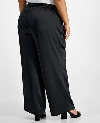 Bar III Plus Size Washed Satin Pull-On Wide-Leg Pants, Created For Macy's 2 Bar III Plus Size Washed Satin Pull-On Wide-Leg Pants, Created For Macy's - Image 2