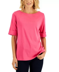 Karen Scott Cotton Boat-Neck Top, Created For Macy's