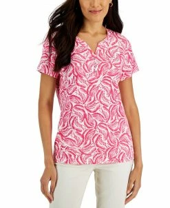 Karen Scott Women's Short-Sleeve Printed Henley Top, Created For Macy's