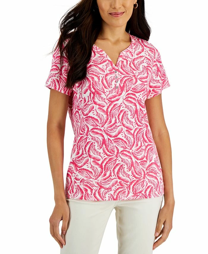Karen Scott Women's Short-Sleeve Printed Henley Top, Created For Macy's 1 Karen Scott Women's Short-Sleeve Printed Henley Top, Created For Macy's