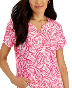 Karen Scott Women's Short-Sleeve Printed Henley Top, Created For Macy's 7 Karen Scott Women's Short-Sleeve Printed Henley Top, Created For Macy's -VINCE CAMUTO Shop 22346083 fpx