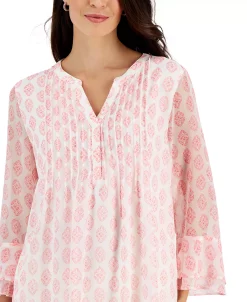 Charter Club Women's Medallion-Print Pintuck Top, Created For Macy's -VINCE CAMUTO Shop 22354050 fpx