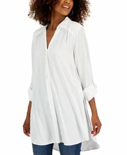 INC International Concepts Women's Roll-Tab Button-Down Long Blouse, Created For Macy's