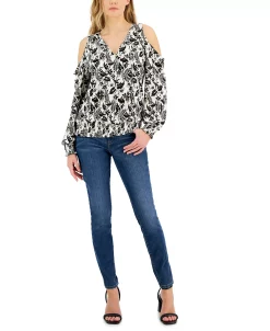 INC International Concepts Women's Printed Cold-Shoulder Top, Created For Macy's -VINCE CAMUTO Shop 22361351 fpx