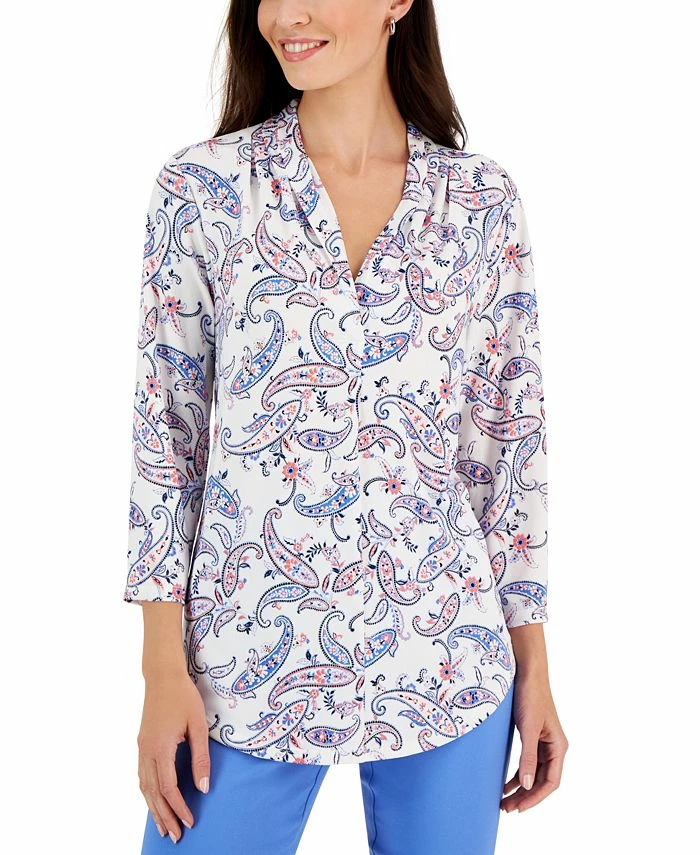 Charter Club Women's Paisley-Print V-Neck Knit Top, Created For Macy's 1 Charter Club Women's Paisley-Print V-Neck Knit Top, Created For Macy's