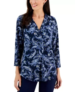 Charter Club Women's Paisley-Print V-Neck Knit Top, Created For Macy's 9 Charter Club Women's Paisley-Print V-Neck Knit Top, Created For Macy's -VINCE CAMUTO Shop 22361648 fpx
