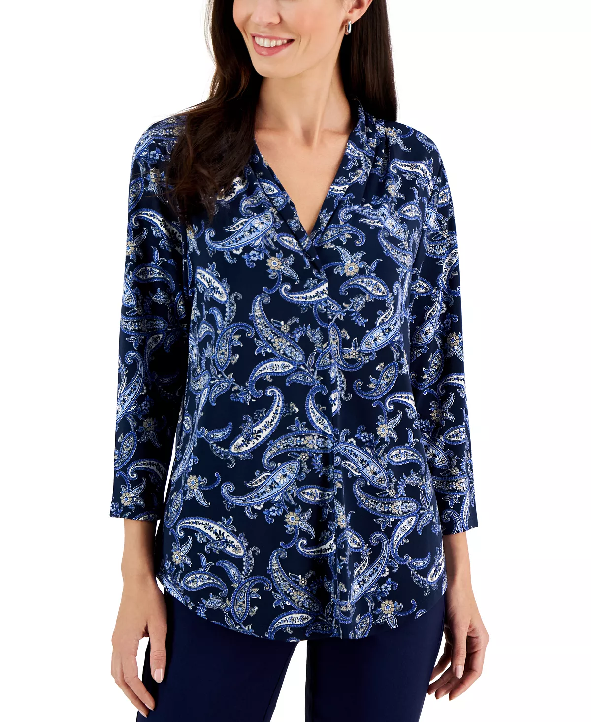 Charter Club Women's Paisley-Print V-Neck Knit Top, Created For Macy's 5 Charter Club Women's Paisley-Print V-Neck Knit Top, Created For Macy's - Image 5