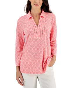 Charter Club Women's Foulard Pleated Polo Top, Created For Macy's -VINCE CAMUTO Shop 22361656 fpx