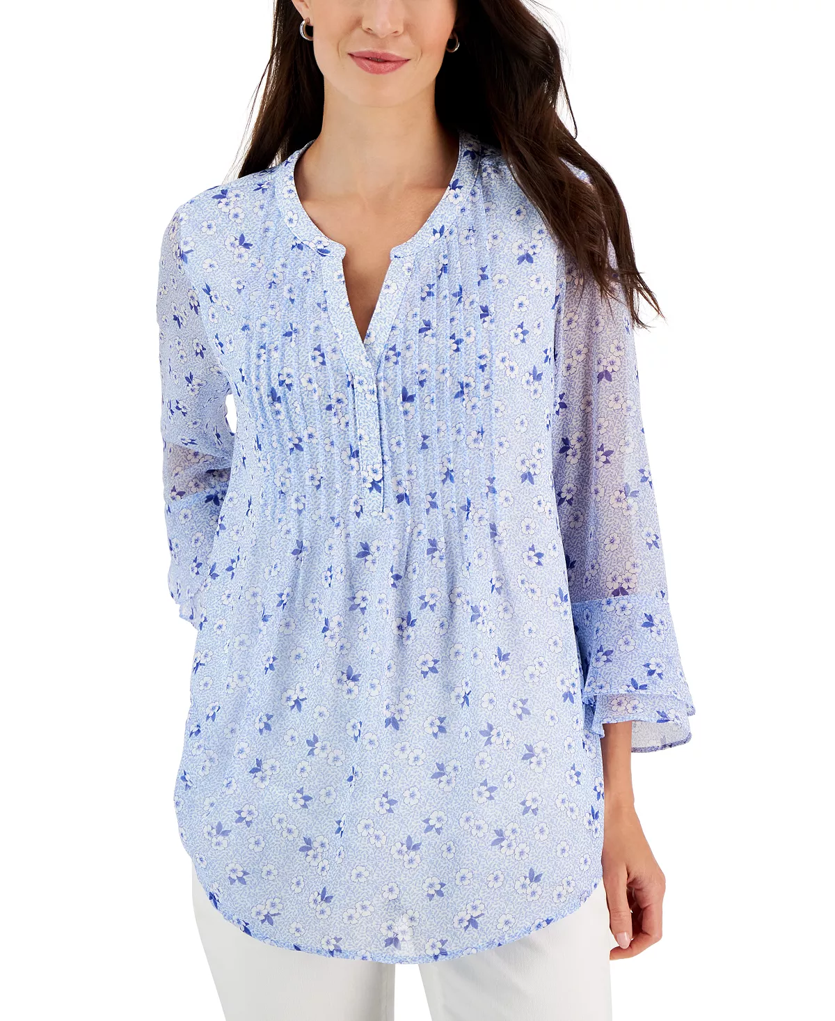 Charter Club Women's Floral-Print Pintuck Top, Created For Macy's 1 Charter Club Women's Floral-Print Pintuck Top, Created For Macy's