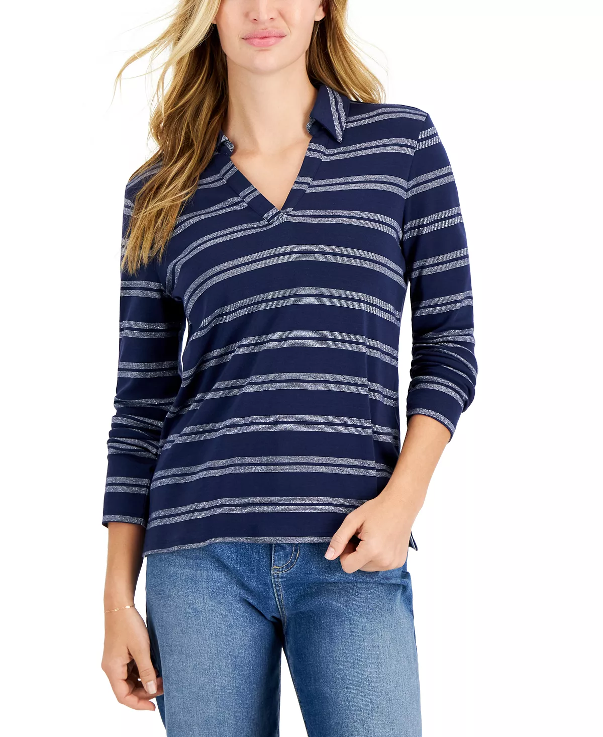Charter Club Women's Split-Neck Collared Top, Created For Macy's 4 Charter Club Women's Split-Neck Collared Top, Created For Macy's - Image 4