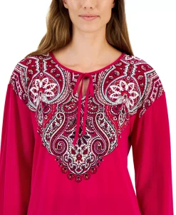 JM Collection Women's Printed Tie-Neck Top, Created For Macy's -VINCE CAMUTO Shop 22368376 fpx
