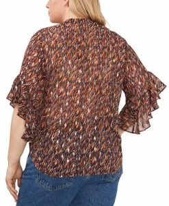 Vince Camuto Plus Size Printed Split-Neck Ruffle-Sleeve Blouse -VINCE CAMUTO Shop 22371037 fpx
