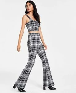 Bar III Women’s Plaid-Print Flare-Leg Pants, Created For Macy’s -VINCE CAMUTO Shop 22371698 fpx