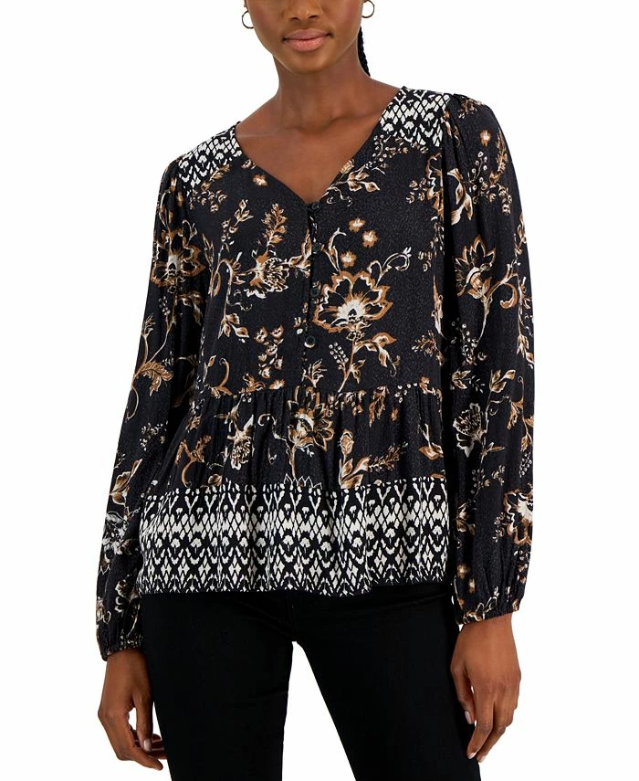 Style & Co Women's Printed V-Neck Peasant Top, Created For Macy's 1 Style & Co Women's Printed V-Neck Peasant Top, Created For Macy's