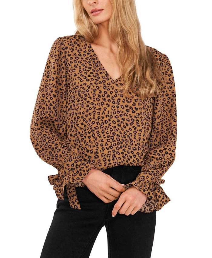CeCe Women's Leopard Print Tie-Cuff Top 1 CeCe Women's Leopard Print Tie-Cuff Top