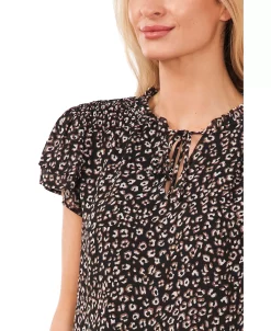 CeCe Women's Flutter-Sleeve Leopard-Print Short Sleeve Blouse -VINCE CAMUTO Shop 22417491 fpx