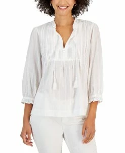 Charter Club Women's Tonal Metallic Peasant Top, Created For Macy's