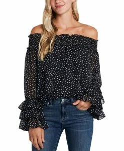 CeCe Women's Long Sleeve Smocked Off-The-Shoulder Top