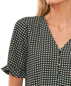CeCe Women's Short Sleeve Button Front Blouse -VINCE CAMUTO Shop 22466457 fpx