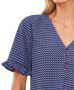 CeCe Women's Short Sleeve Button Front Blouse -VINCE CAMUTO Shop 22466476 fpx