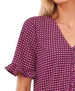 CeCe Women's Short Sleeve Button Front Blouse -VINCE CAMUTO Shop 22466494 fpx