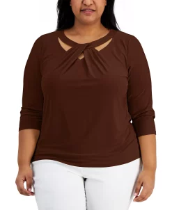 Kasper Plus Size Twist-Neck Top