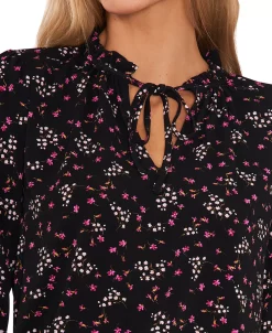CeCe Women's Three-Quarter Sleeve Ruched Tie-Neck Top -VINCE CAMUTO Shop 22477019 fpx