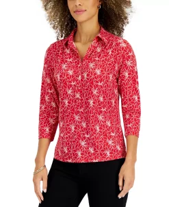 Charter Club Women's Delicate Petals Printed Polo, Created For Macy's