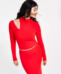 Bar III Women’s Long-Sleeve Cutout Cropped Top, Created For Macy’s