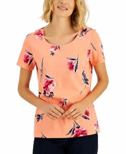 Karen Scott Women's Venus Fleur Printed Relaxed Top, Created For Macy's