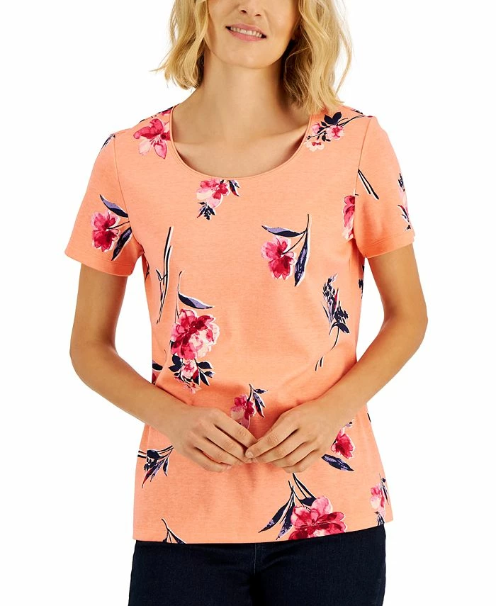 Karen Scott Women's Venus Fleur Printed Relaxed Top, Created For Macy's 1 Karen Scott Women's Venus Fleur Printed Relaxed Top, Created For Macy's
