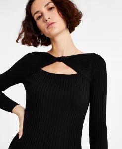 Bar III Women's Ribbed Twist-Front Cutout Long-Sleeve Sweater, Created For Macy's -VINCE CAMUTO Shop 22562924 fpx
